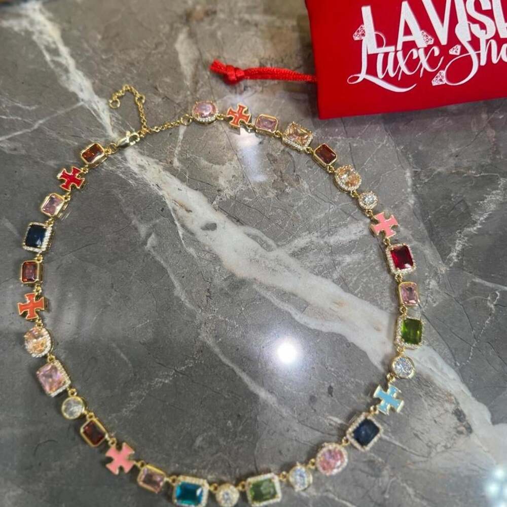 Multi Colored Gemstone Necklace 16 5 F 54